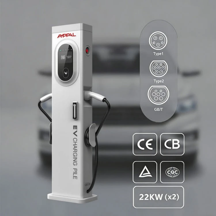 44kW Slim Tower Dual-Port AC EV Charger for Commercial Parking Facilities